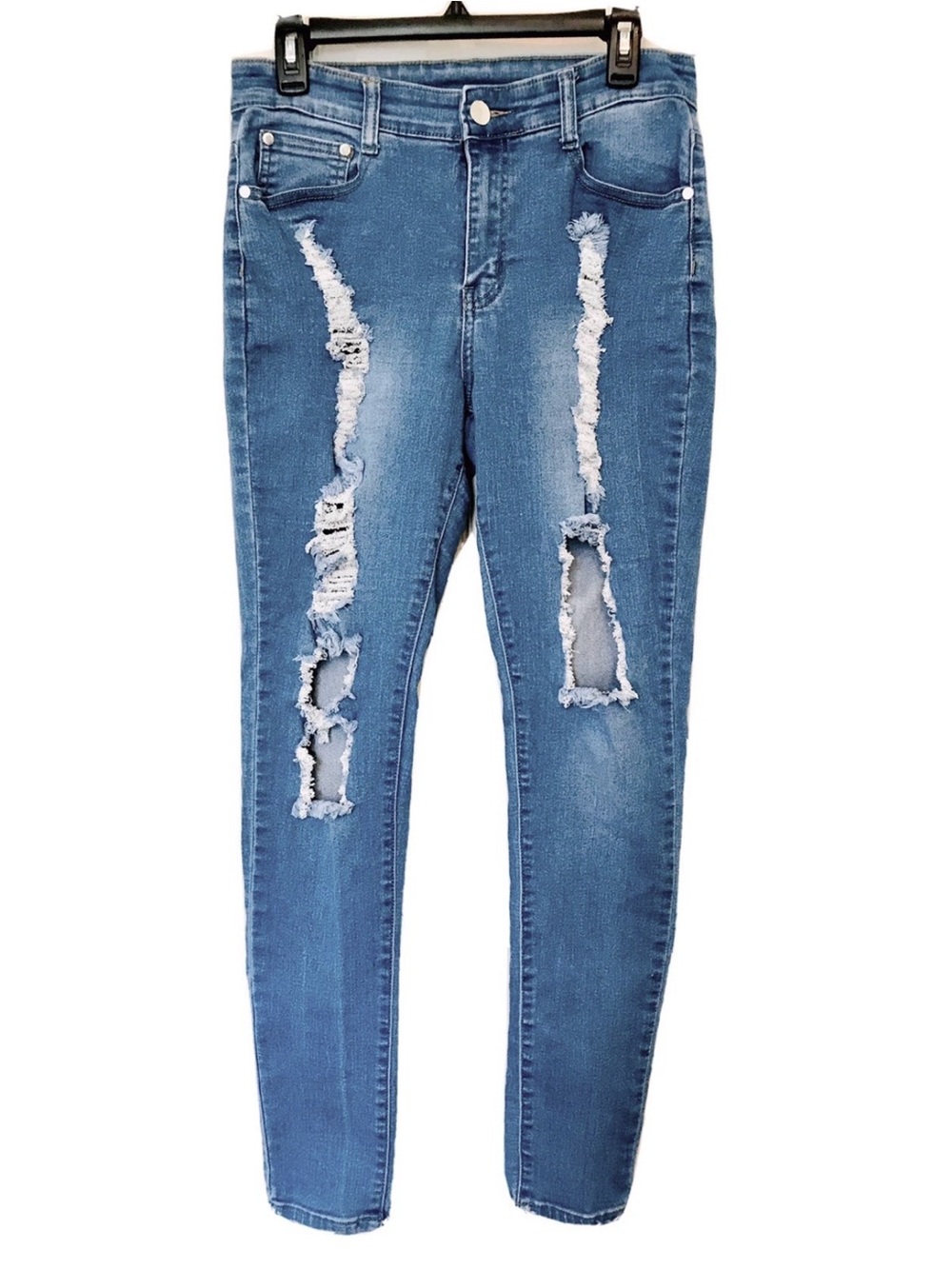 U.W.J Womens 15/16 Medium Wash Distressed Ripped Destroyed Straight Leg Jeans